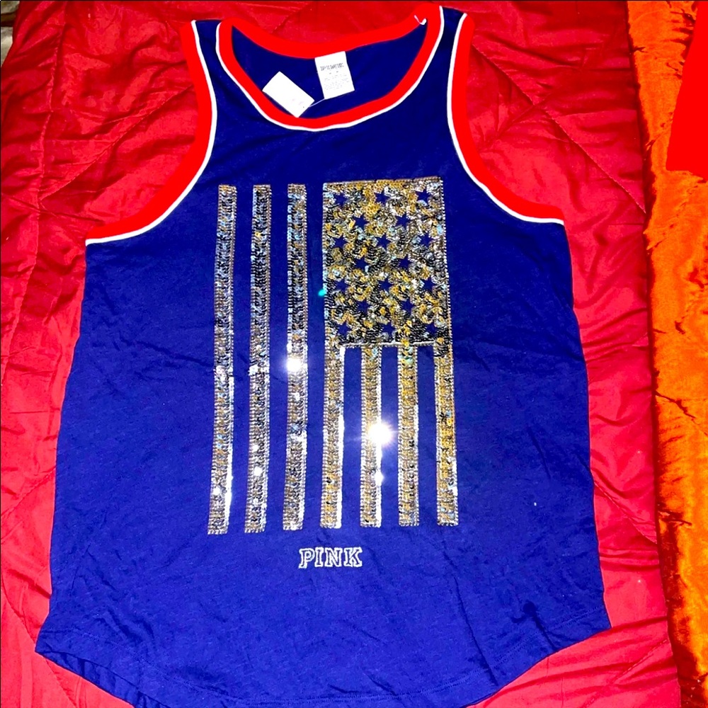NWT Med VS Pink Bling Patriotic Tank Top